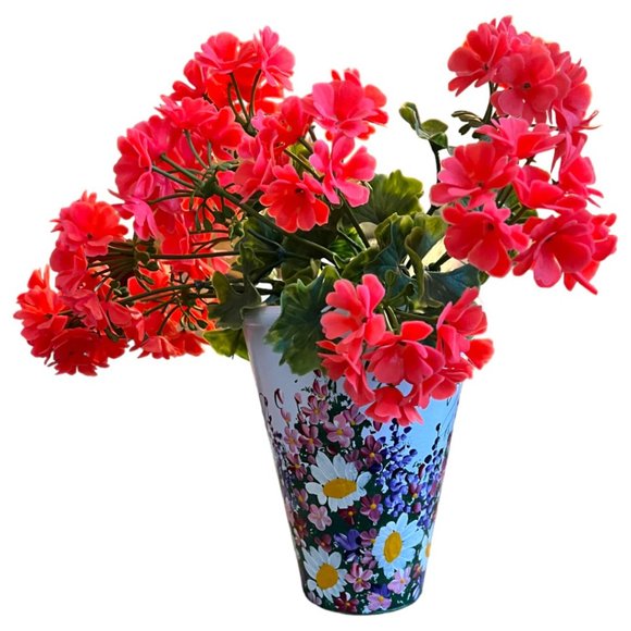 Sublime Handpainted TERRACOTTA VASE Planter Pot Wraparound Flowers Glazed 7.5" T - Picture 13 of 16